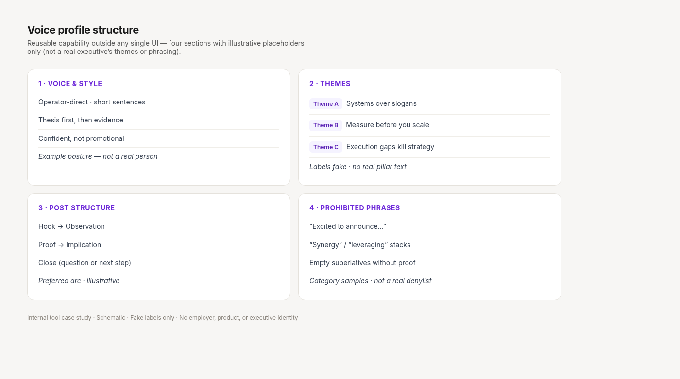 Voice profile structure — illustrative schematic with fake labels only